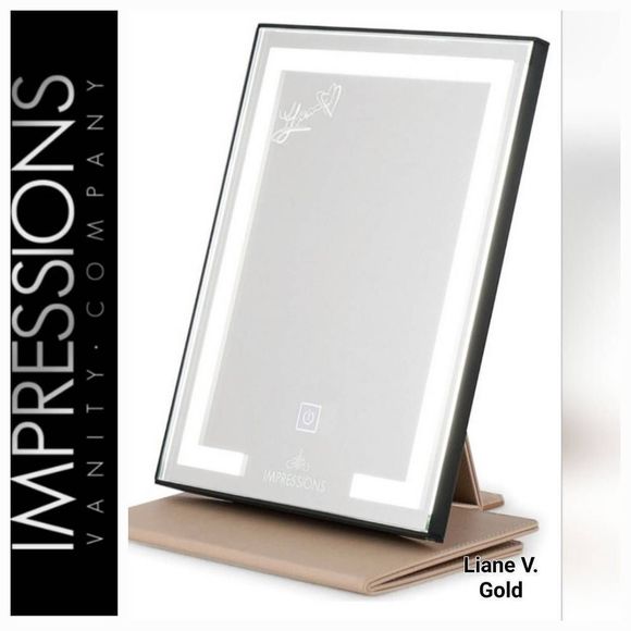 Impressions Liane V Touch Pad Mini LED Makeup Mirror- Black/Beige - Picture 1 of 12